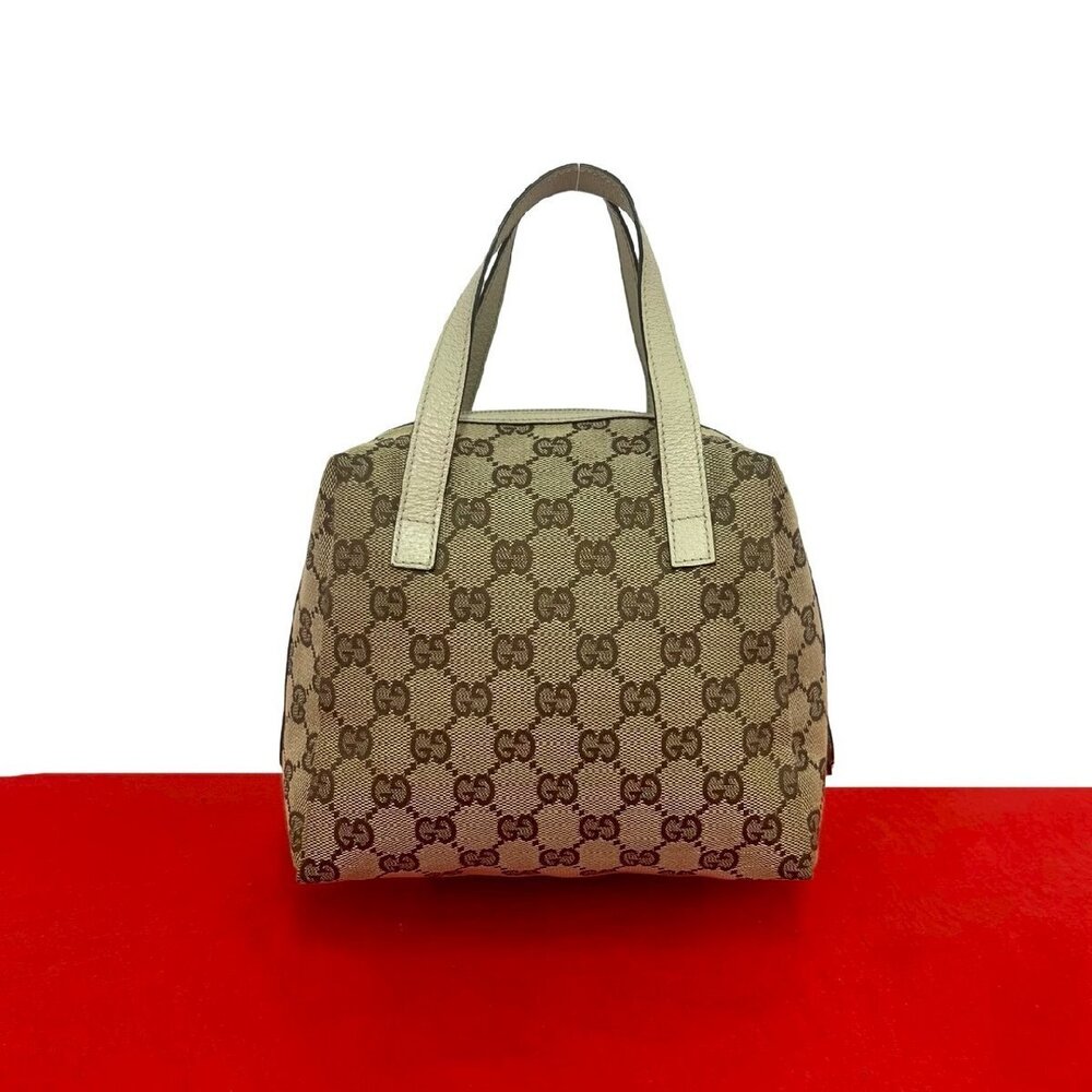 GUCCI GG canvas leather handbag Boston bag tote Clutch beige
